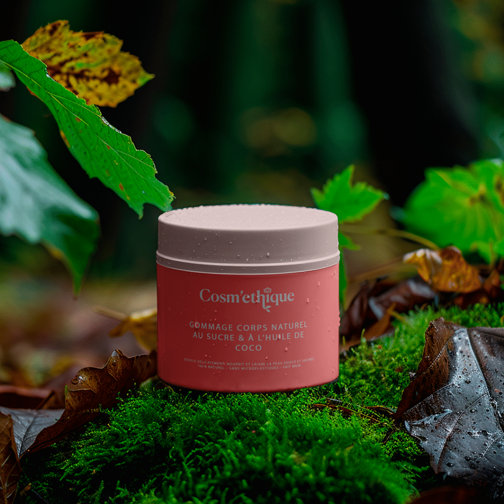 Gommage Corps Naturel Au sucre & à l’huile de coco dans un pot