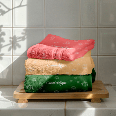 Trois Serviette en coton superposser de différente couleur